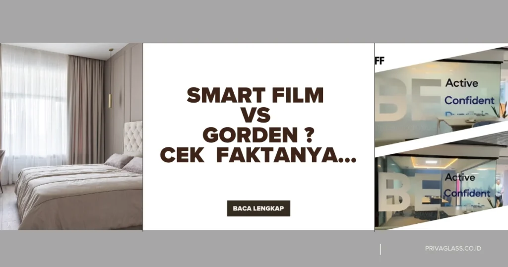 Dua jendela dengan perbedaan penggunaan: satu menggunakan smart film buram, dan satu lagi dengan gorden yang tertutup.