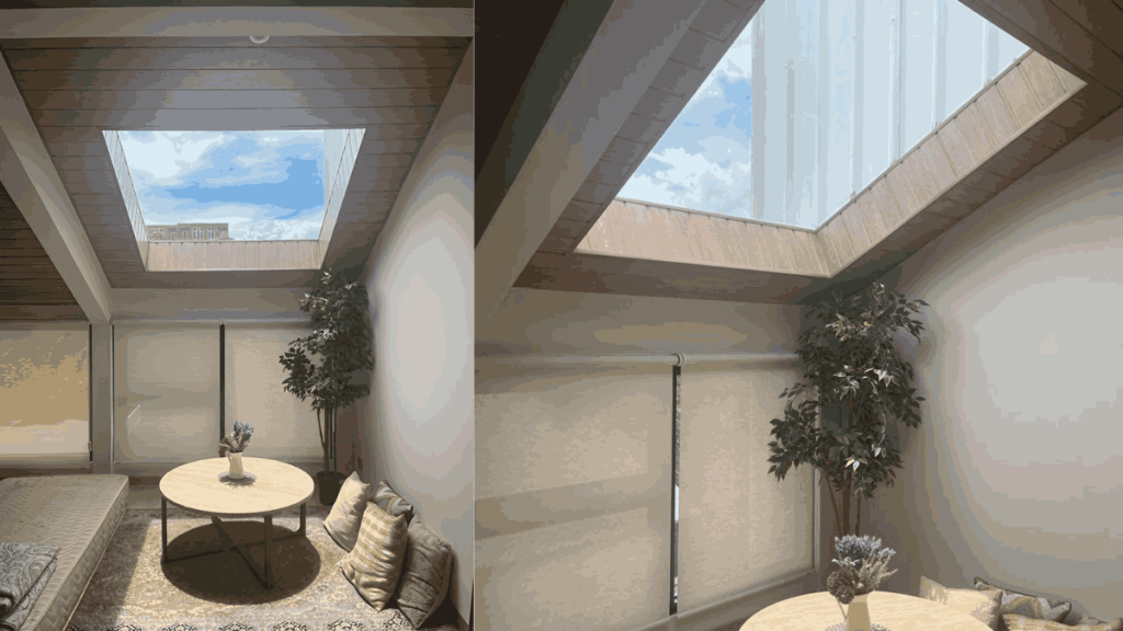 Pemasangan smart film pada skylight untuk mengatur cahaya dan suhu dengan cerdas